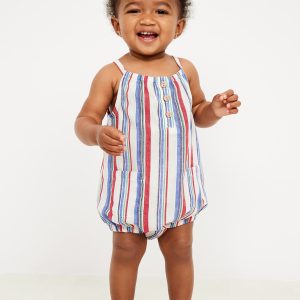 Printed Sleeveless Henley One-Piece Romper for Baby