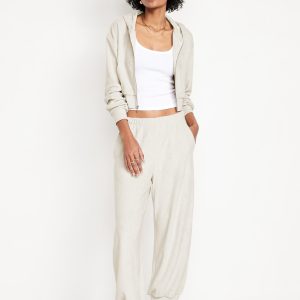 High-Waisted Towel Terry Barrel Ankle Pants