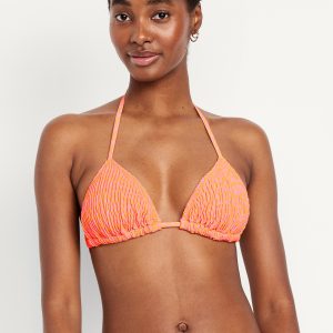 Textured Triangle String Bikini Swim Top