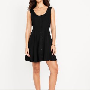 Fit & Flare Crepe Button-Front Mini Dress