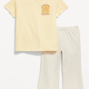 Oversized Graphic T-Shirt and Ribbed Flare Leggings Set for Toddler Girls