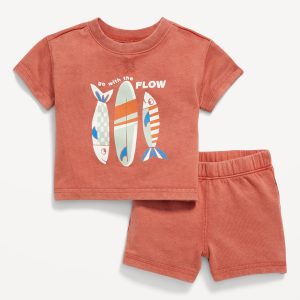 French-Terry Graphic Top and Shorts Set for Baby