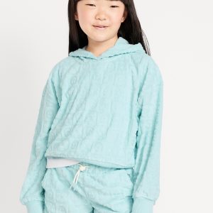 Loose Textured Terry Pullover Hoodie for Girls