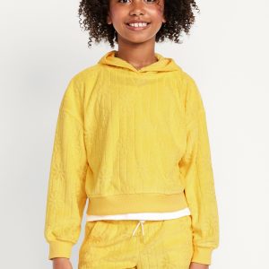 Loose Textured Terry Pullover Hoodie for Girls