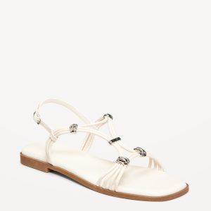 Faux-Leather Strappy Hardware Sandals
