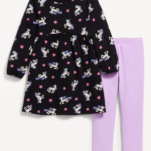 Long-Sleeve Dress and Leggings Set for Toddler Girls
