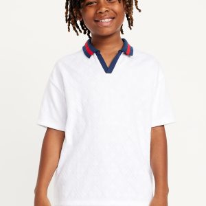 Short-Sleeve Textured-Knit Collared Shirt for Boys