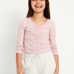 Fitted Long-Sleeve Ruched Top for Girls
