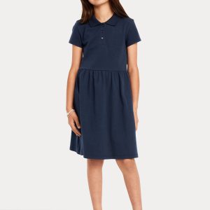 School Uniform Fit and Flare Pique Polo Dress for Girls