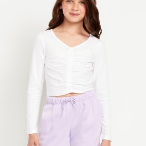 Fitted Long-Sleeve Ruched Top for Girls