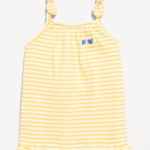 Sleeveless Tie-Knot Ribbed One-Piece Romper for Baby