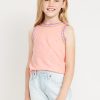 Sleeveless Crochet-Trim Top for Girls