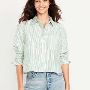 Button-Down Oxford Crop Shirt
