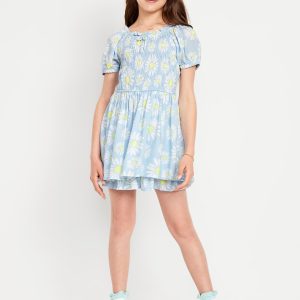 Printed Puff-Sleeve Smocked Dress for Girls
