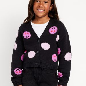 Printed Button-Front Cardigan Sweater for Girls