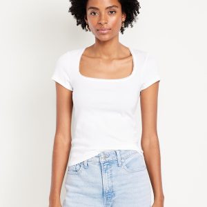 Square-Neck Ribbed T-Shirt