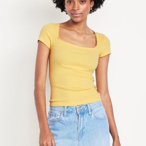 Square-Neck Ribbed T-Shirt