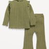 Cozy Long-Sleeve Ribbed Ruffle-Trim Top and Pants Set for Baby