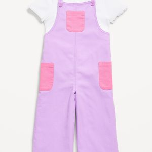 Short-Sleeve T-Shirt and Pocket Jumpsuit Set for Toddler Girls
