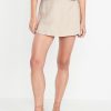 High-Waisted Faux-Wrap Linen-Blend Mini Skort