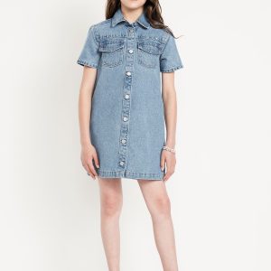 Studded Pocket Jean Shirt Dress for Girls