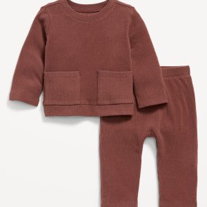 Ribbed Pocket T-Shirt and Pants Set for Baby