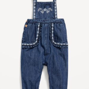 Sleeveless Embroidered Jean Jumpsuit for Baby
