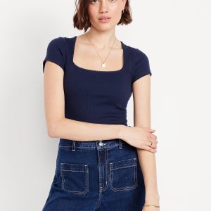 Square-Neck Ribbed T-Shirt