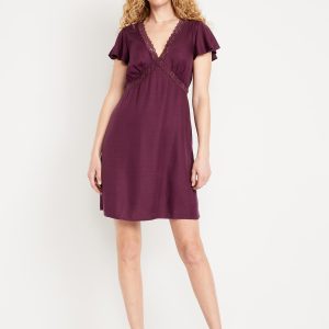 Fit & Flare Crepe Lace-Trim Mini Dress