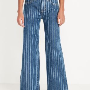 Printed High-Waisted Baggy Wide-Leg Jeans for Girls