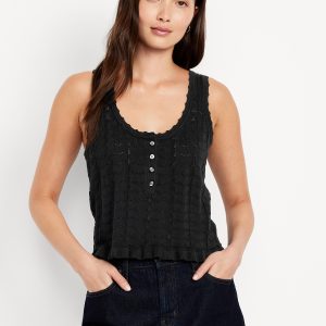 Sleeveless Pointelle Cropped Henley Top