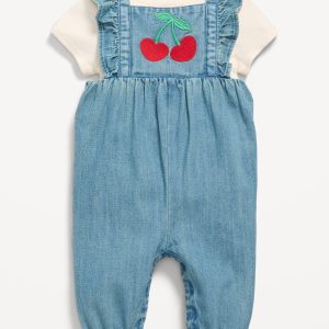 Short-Sleeve Ribbed T-Shirt and Chambray Jumpsuit Set for Baby