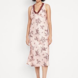 Lace-Trim Satin Midi Dress