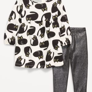 Long-Sleeve Dress and Leggings Set for Toddler Girls