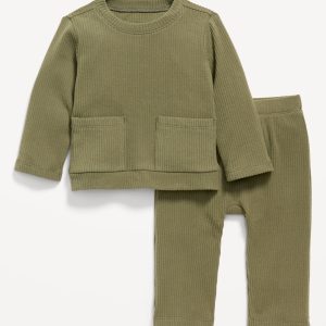 Ribbed Pocket T-Shirt and Pants Set for Baby