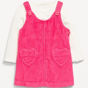 Long-Sleeve Ribbed T-Shirt and Corduroy Dress Set for Baby