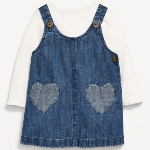 Long-Sleeve Ribbed T-Shirt and Chambray Dress Set for Baby