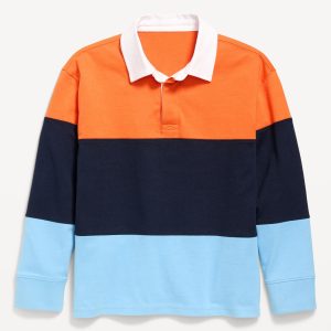 Long-Sleeve Color-Block Polo Shirt for Boys