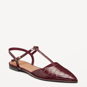 Faux-Leather Mary Jane T-Strap Flats for Women