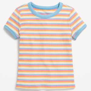Fitted Short-Sleeve Printed Ribbed Ringer T-Shirt for Girls