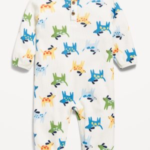 Printed Waffle-Knit Henley One-Piece for Baby