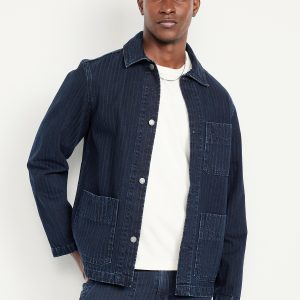 Textured-Stripe Denim Chore Jacket
