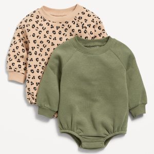 Long-Sleeve Fleece One-Piece Romper 2-Pack for Baby