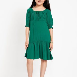 Short-Sleeve Crinkle Crepe Swing Dress for Girls
