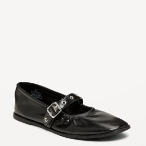Faux-Leather Mary-Jane Scrunch Ballet Flats