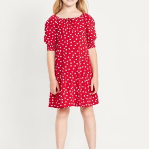 Short-Sleeve Crinkle Crepe Swing Dress for Girls