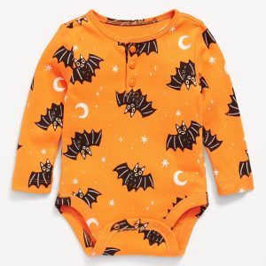 Printed Long-Sleeve Henley Bodysuit for Baby