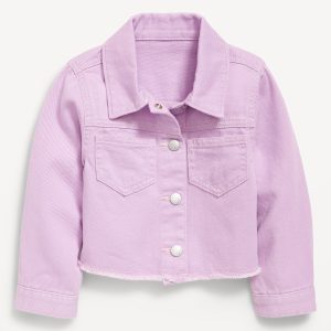 Cropped Twill Flower-Back Jacket for Toddler Girls