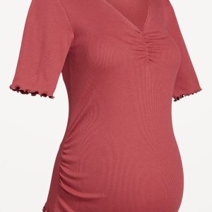 Maternity V-Neck Elbow-Sleeve Top