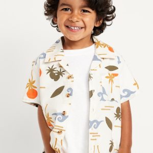 Printed Short-Sleeve Linen-Blend Shirt for Toddler Boys